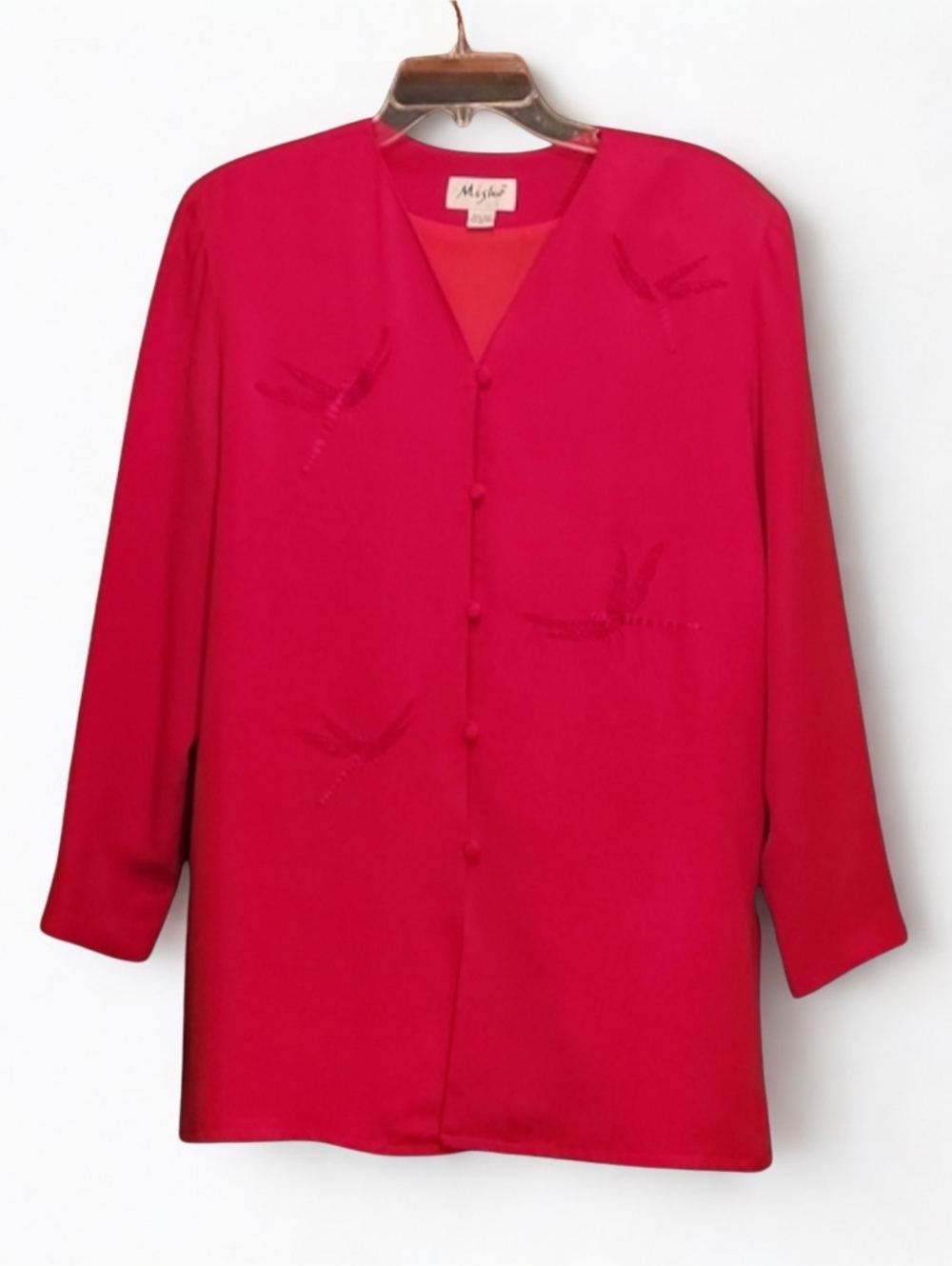 Misho Embroidered Silk Dragonfly Pink Jacket Women's Size 14